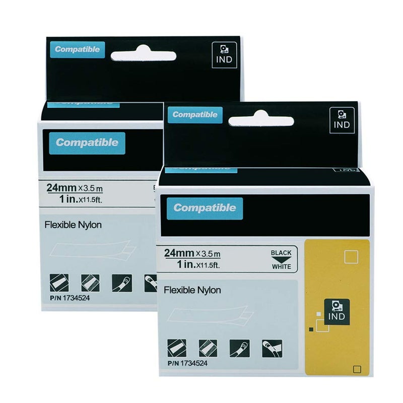 AONOMI Flexible Nylon Tape Compatible with DYMO Rhino Label Tape 1'' 1734524 1 Inch Work for DYMO Rhino 6000 6500 Industrial Label Makers Refills, Black on White, 1" x 11.5'ï¼Œ2-Pack - Image 1